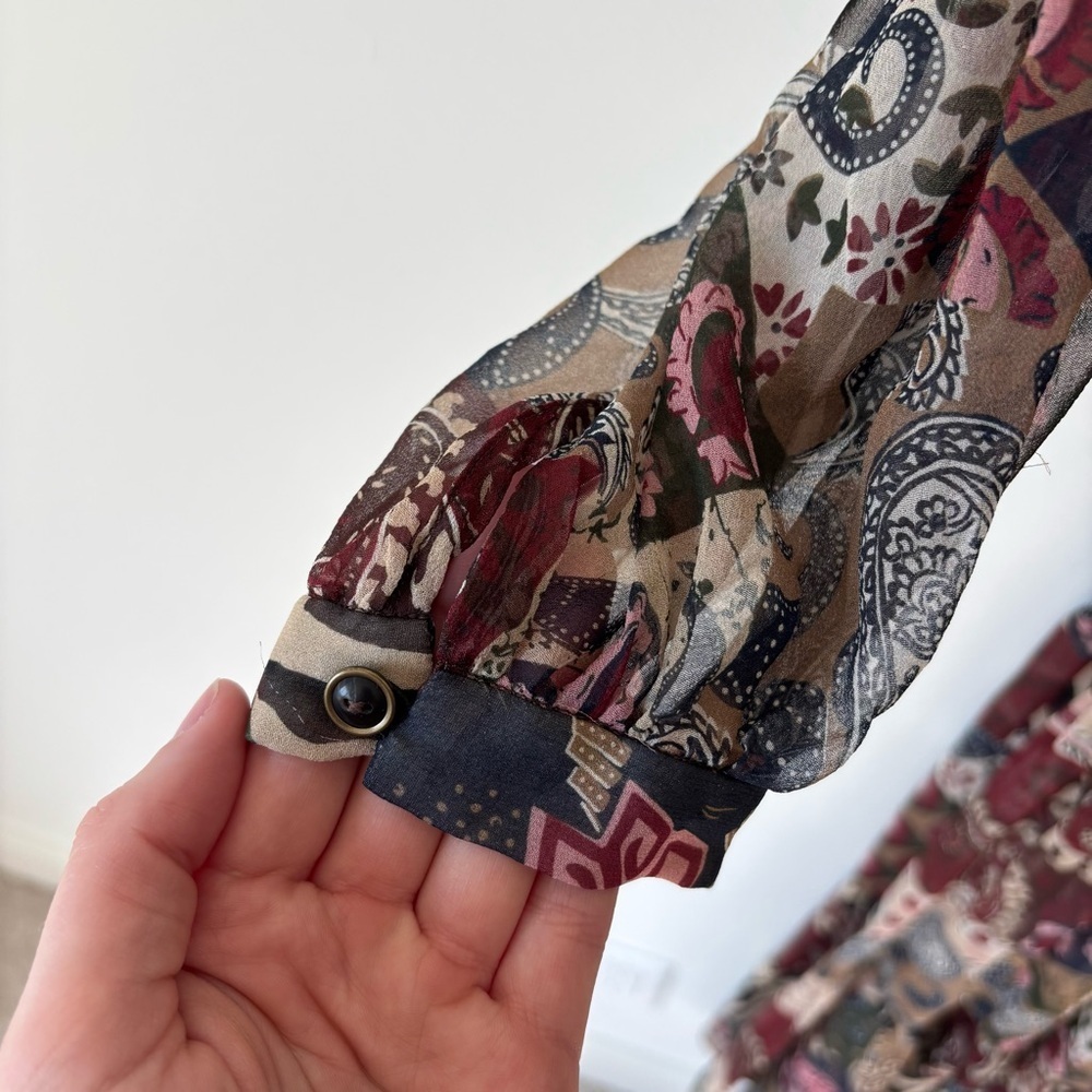 Veronica Beard Isra Multicolor Patchwork Print 100% Silk Maxi Dress Boho Western - Picture 8 of 16